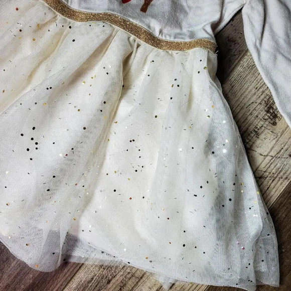 Cat & Jack "Joy" Toddler Girls Dress Tulle Skirt Cream and Gold Shimmer Size 2T - Picture 6 of 14